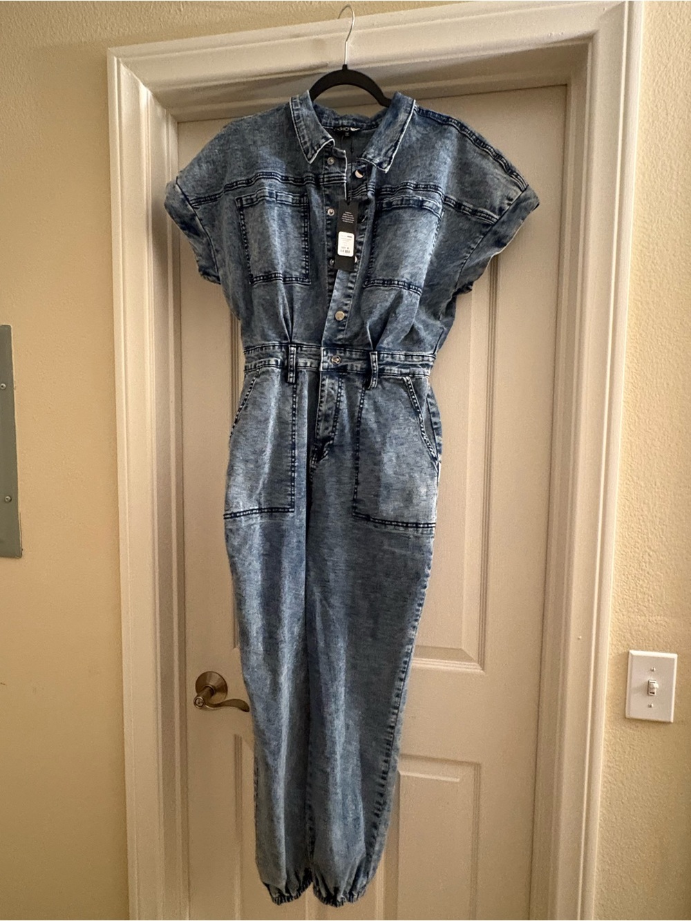 Fashion Nova Light Wash Denim Jumpsuit